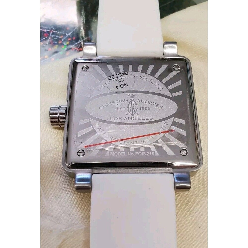 NEW Christian Audigier Watch Glow Arm Silver Tone Round Face White Silicone Band - Picture 12 of 16